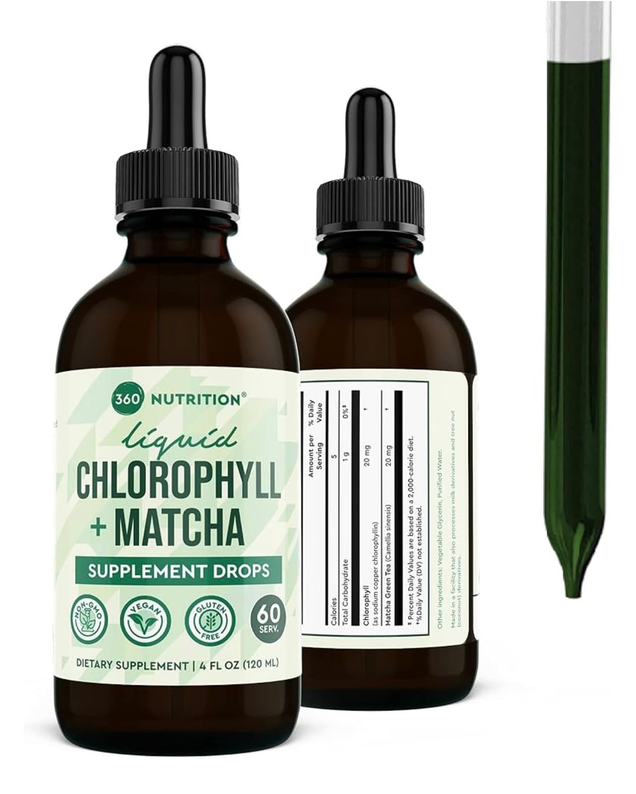 360 Nutrition Liquid Chlorophyll + Matcha Supplement Drops (120 ml)