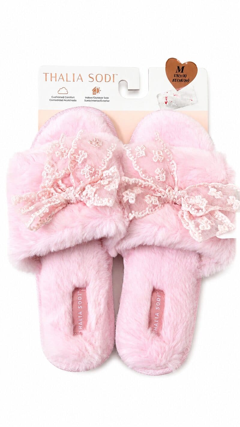 Pantoufles ultra confortables Rose dentelle